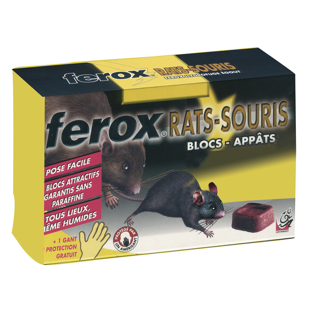 Antinuisible rats et souris Ferox en blocs hydrofuges, lot de 8