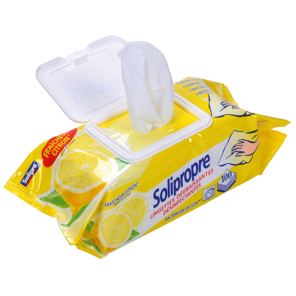 Lingettes désinfectantes multi-usages surfaces Solipropre, étui de 100