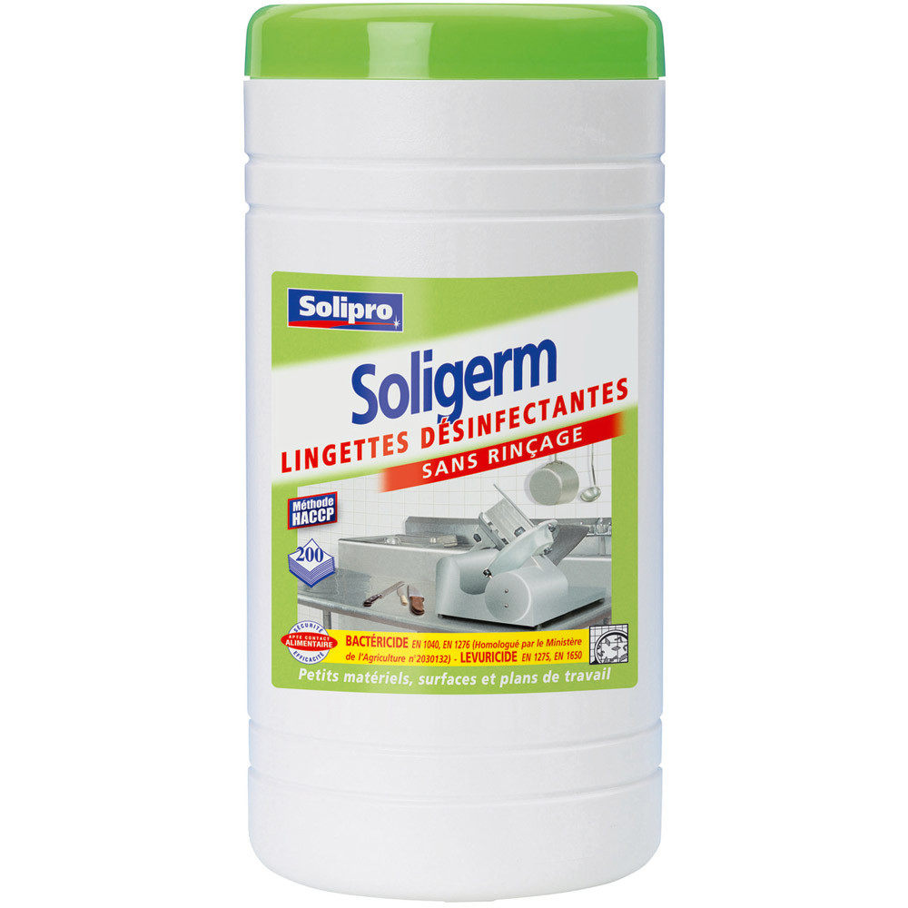 Lingettes désinfectantes HACCP Solipro Soligerm, étui de 200