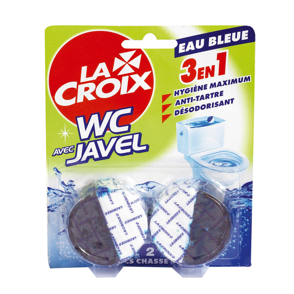 Blocs WC eau bleue chasse d'eau La Croix 3 en 1, lot de 2