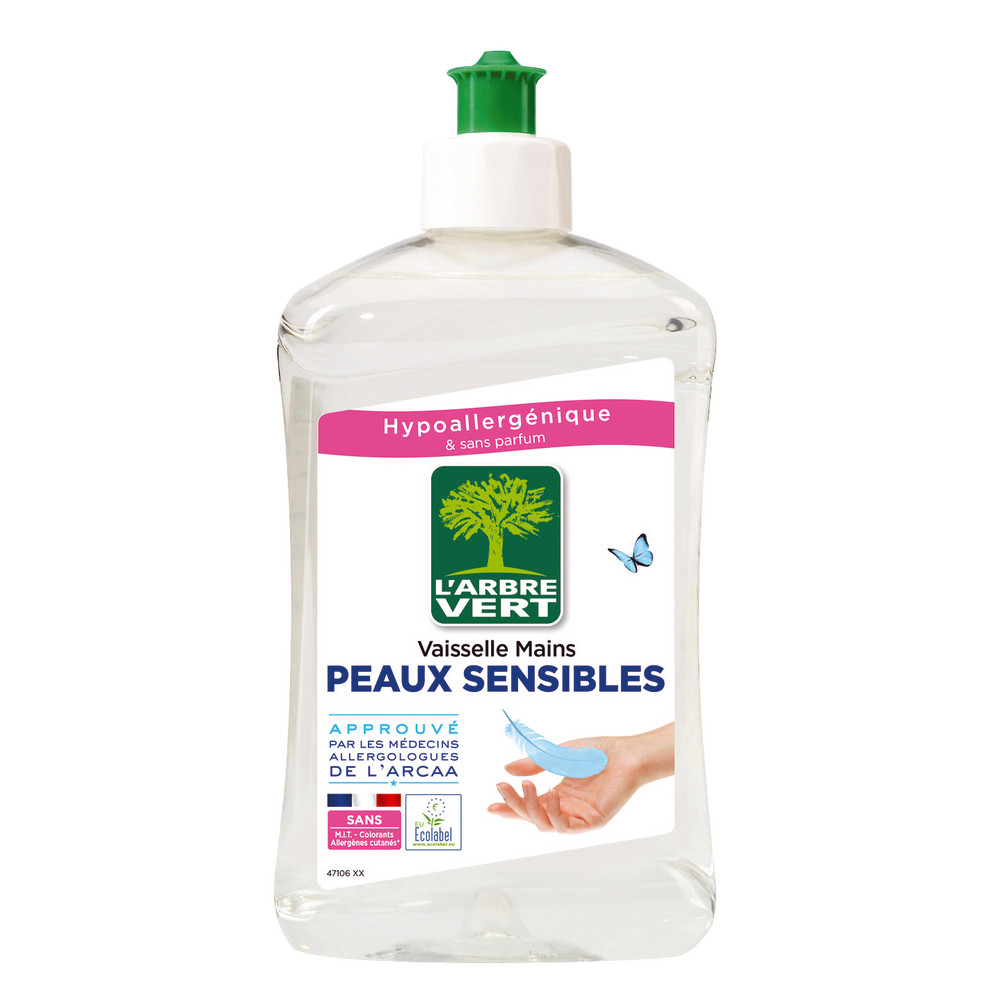 Liquide vaisselle écologique 2en1 L'Arbre Vert peaux sensibles 500 ml