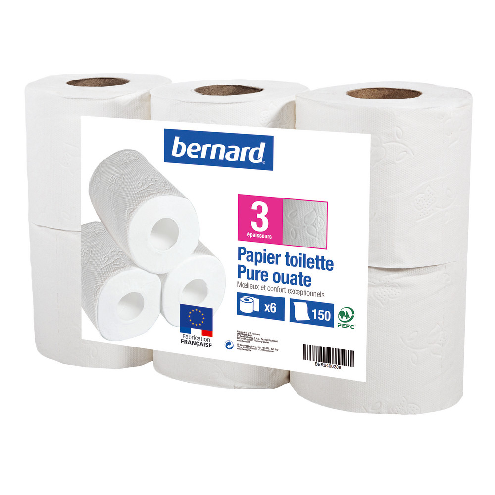 Papier toilette Bernard 3 épaisseurs, lot de 48 rouleaux