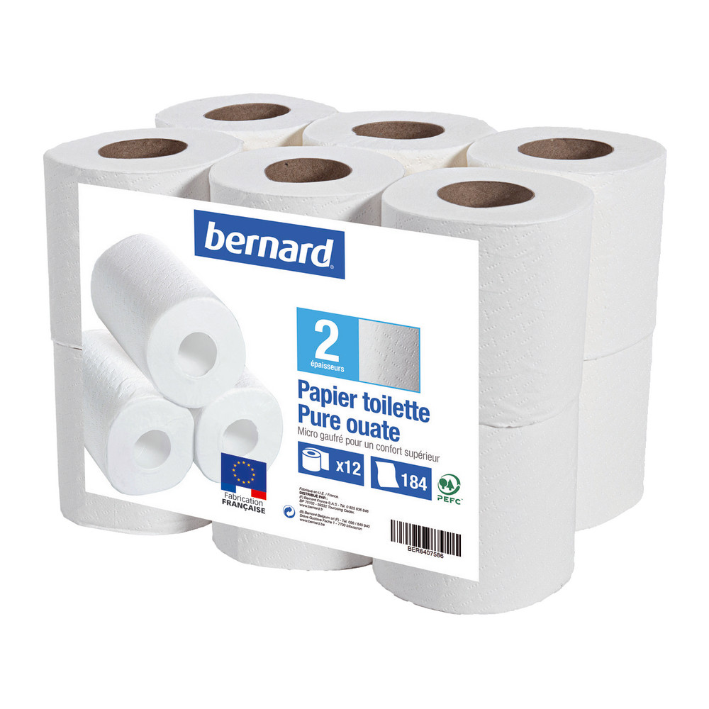 Papier toilette Bernard 2 épaisseurs, lot de 96 rouleaux