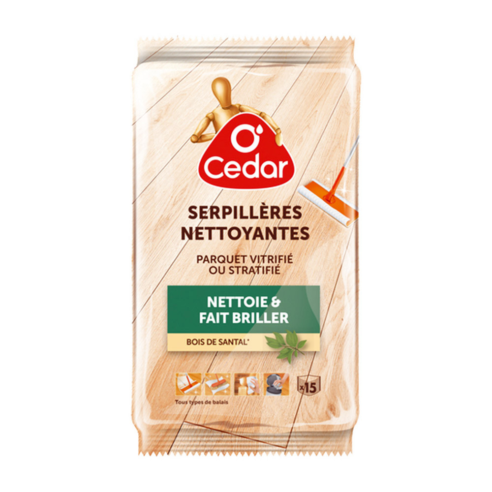 Serpillières nettoyantes O'Cedar pour parquets vitrifiés, étui de 15