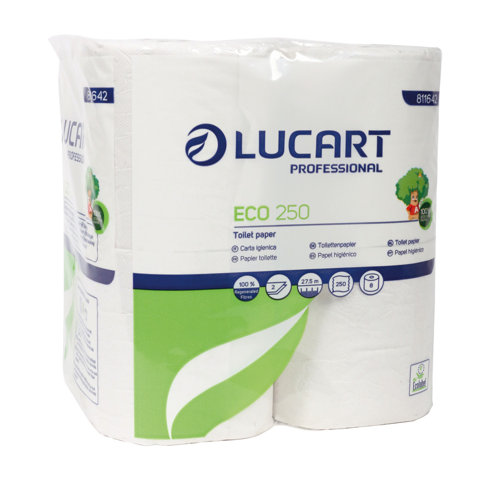 Papier toilette Lucart Eco 250 2 épaisseurs, lot de 64 rouleaux