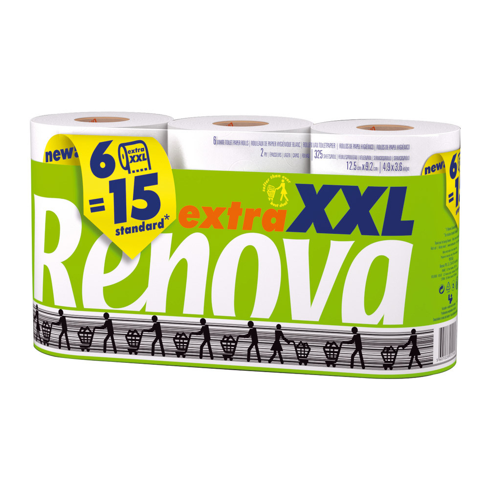 Papier toilette Renova Compact Extra XXL 2 ép, lot de 6 rouleaux