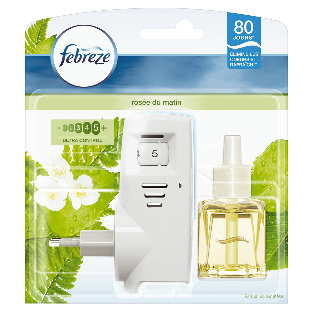 Diffuseur de parfum électrique Febreze + recharge rosée du matin 20 ml