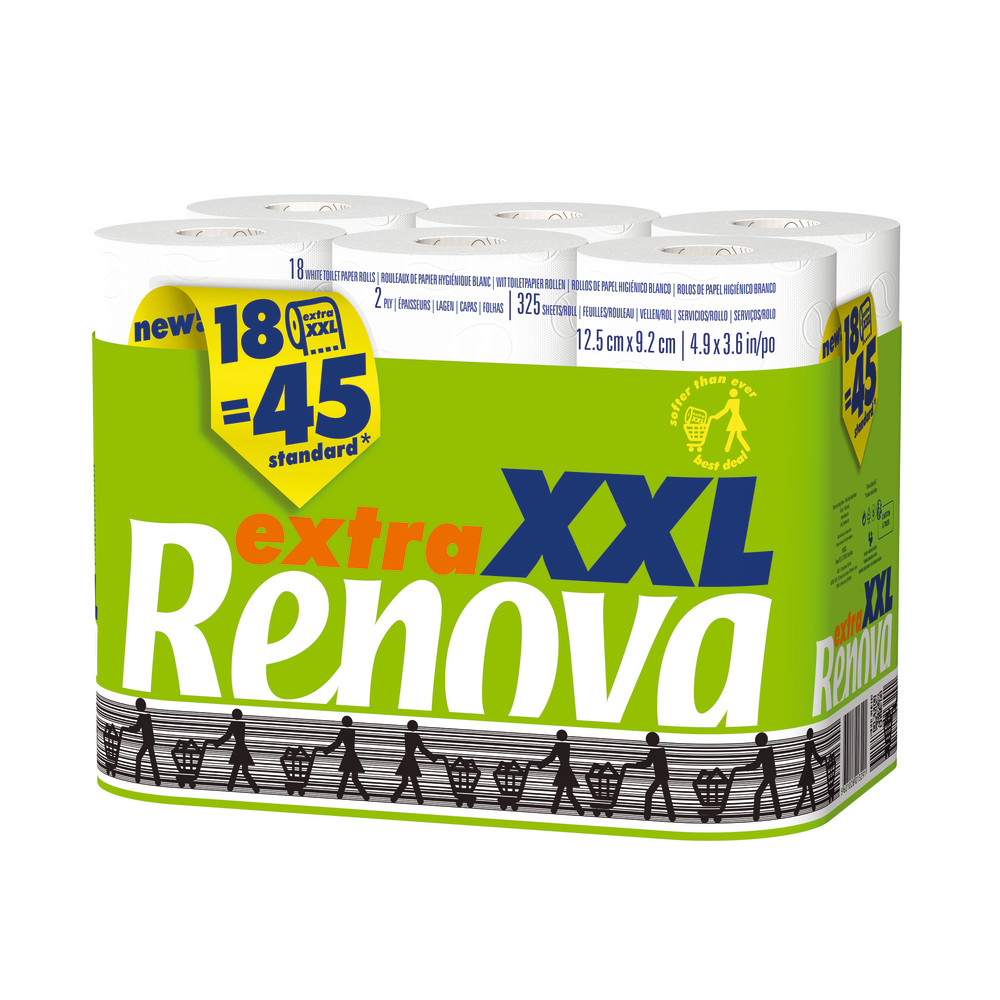 Papier toilette Renova Compact Extra XXL 2 ép, lot de 18 rouleaux