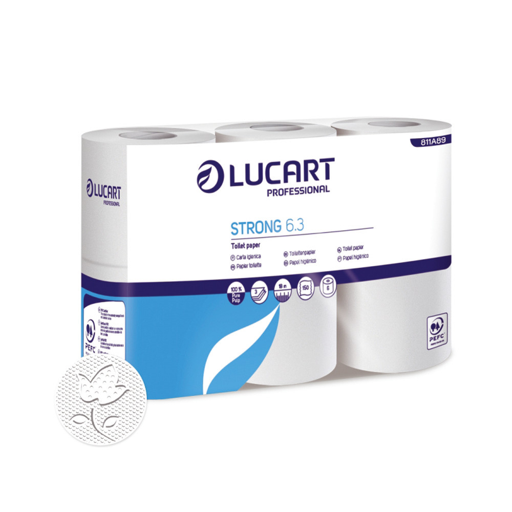 Papier toilette Lucart pure ouate 3 épaisseurs, 96 rouleaux