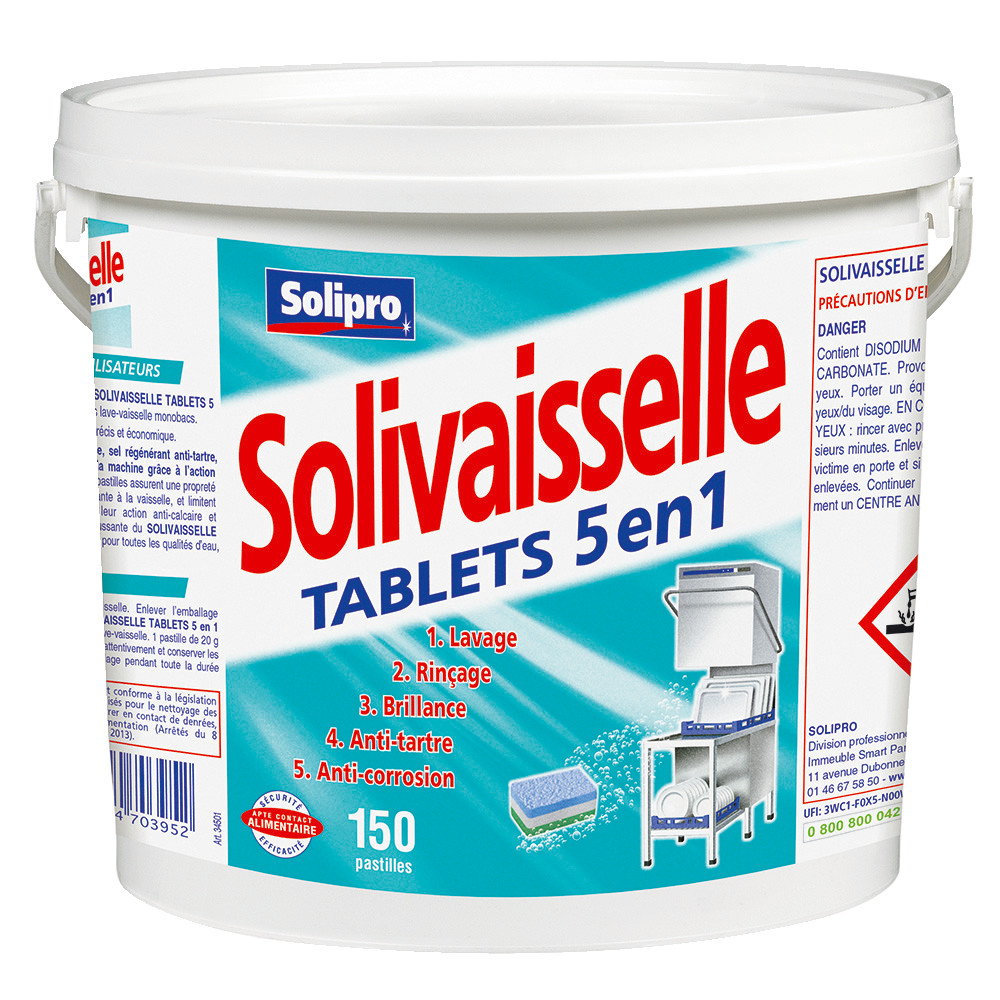 Tablettes lave-vaisselle cycle court Solivaisselle 5 en 1, seau de 150