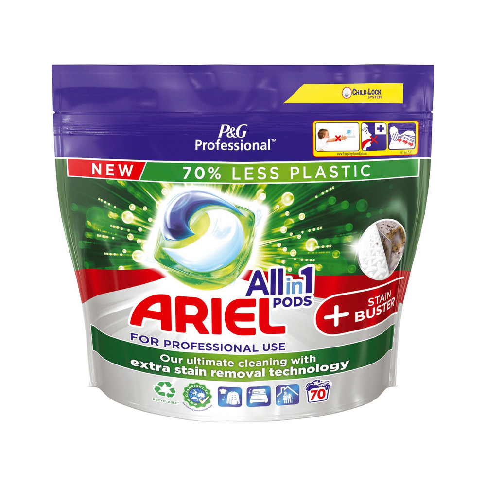 Dosettes lessive Ariel Professionnel All in 1 Ultra détachant, sachet de 70