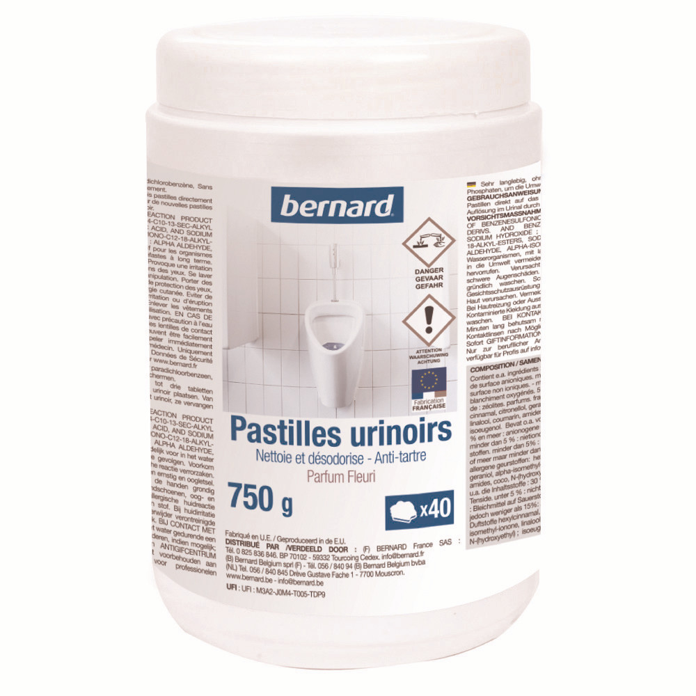Pastilles urinoirs anti-tartre Bernard parfum fleuri, boîte de 40