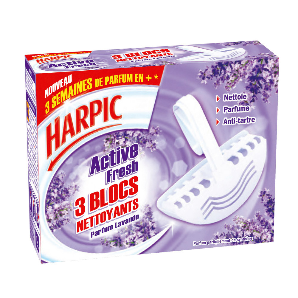 Blocs WC anti-tartre parfumés Harpic lavande, lot de 3