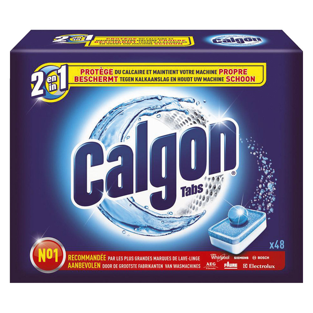 Tablettes anticalcaire lave-linge Calgon 2 en 1, boîte de 48