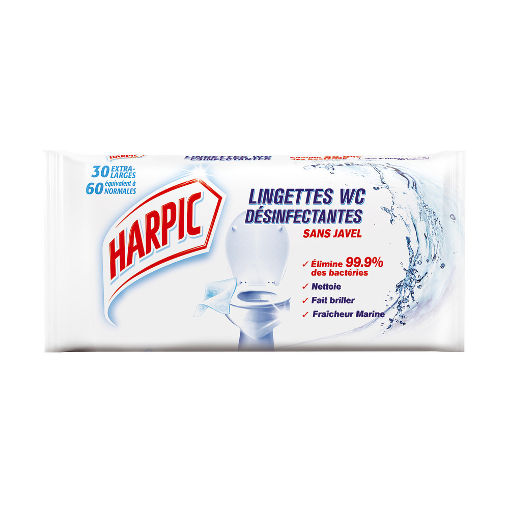 Lingettes désinfectantes nettoyantes pour WC Harpic, étui de 30
