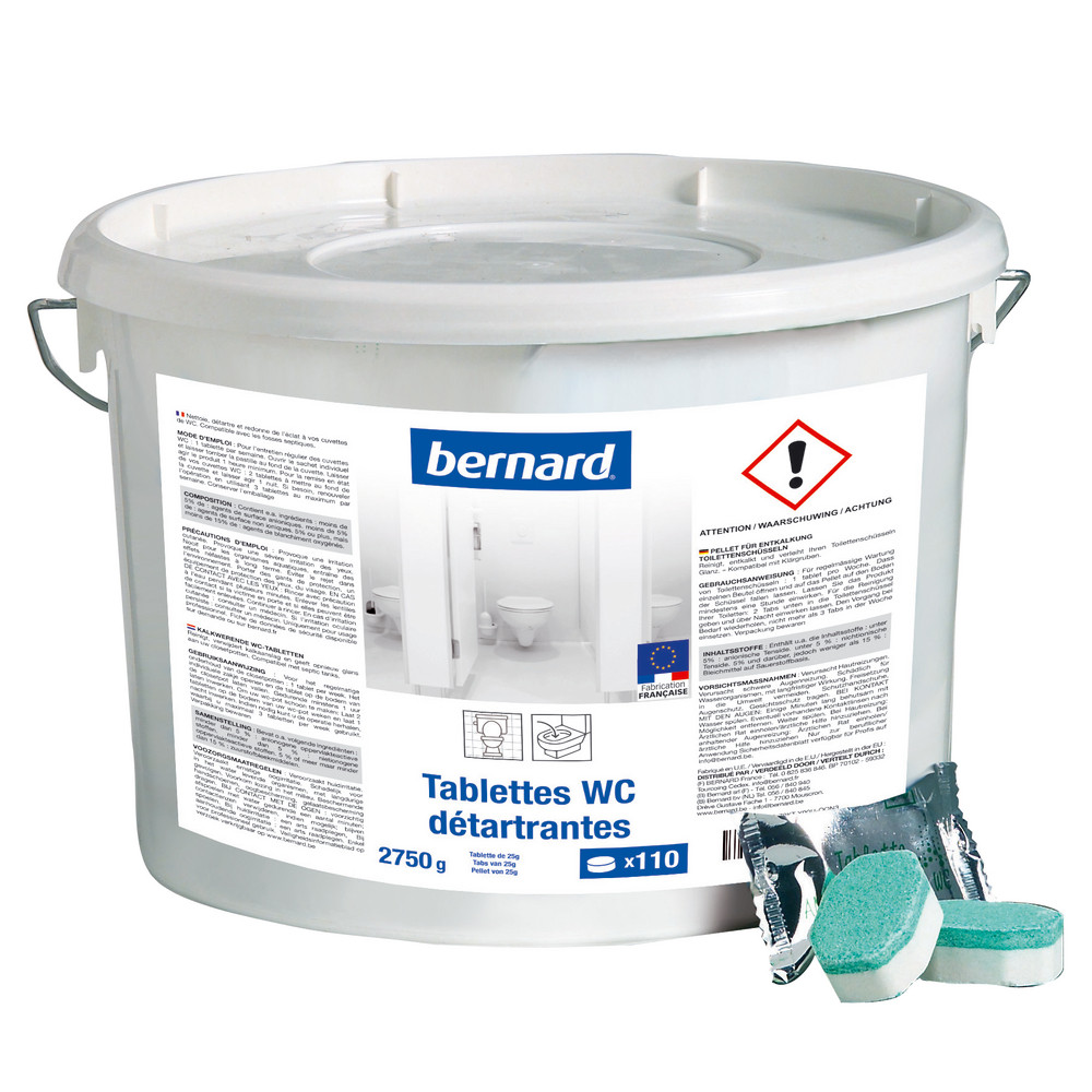 Tablettes WC nettoyantes détartrantes Bernard citron, seau de 110