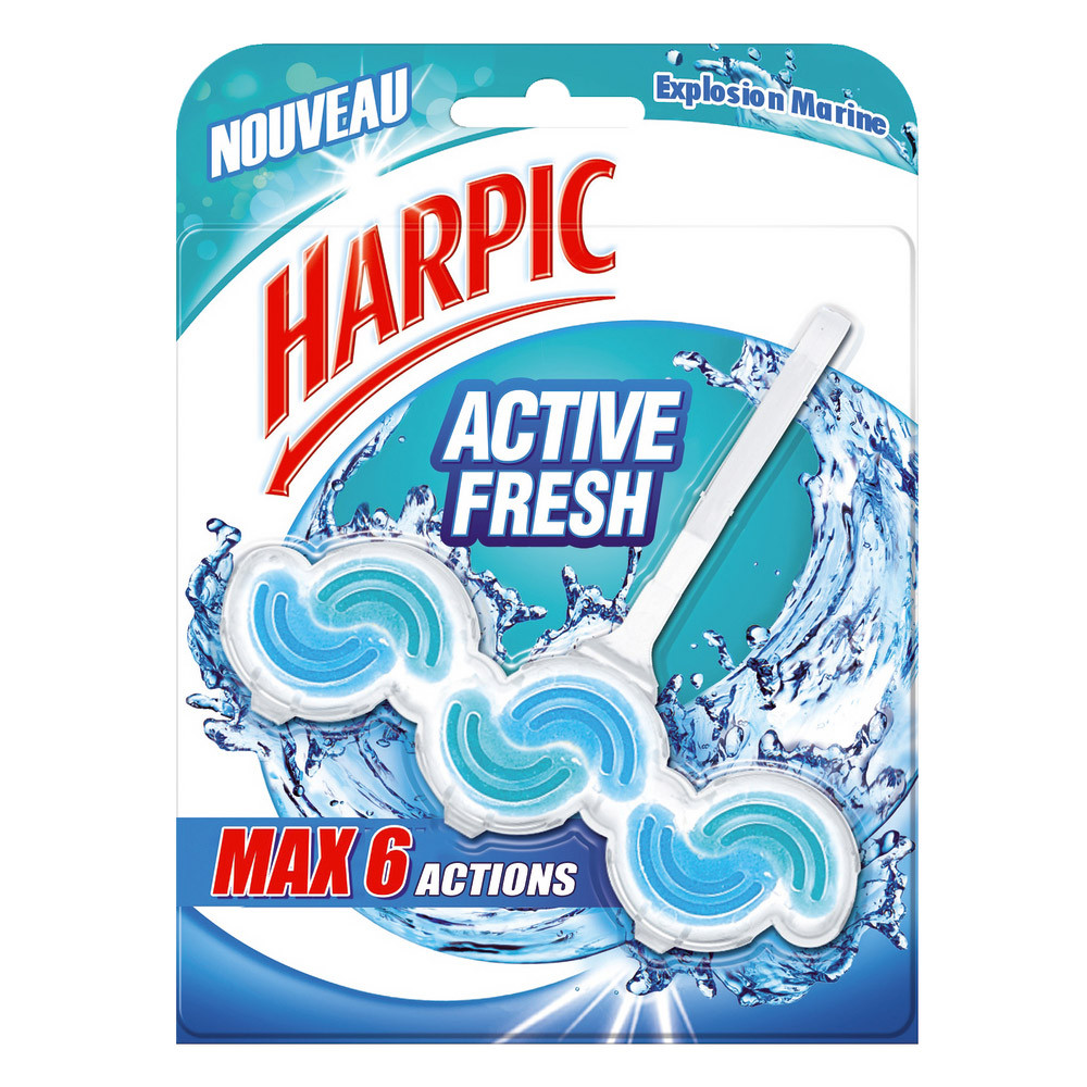 Bloc WC formule 6 actions Harpic Active Fresh explosion marine