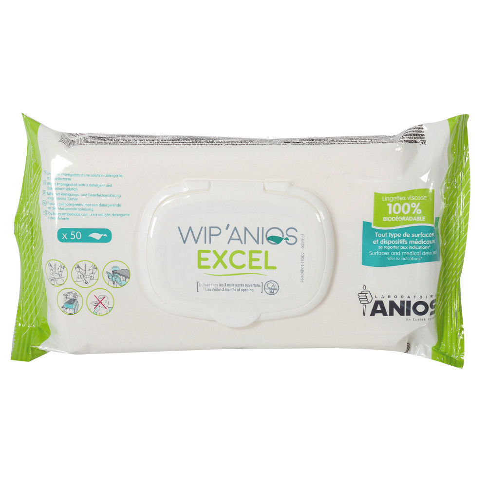 Lingettes désinfectantes nettoyantes Wip'Anios Excel, étui de 50
