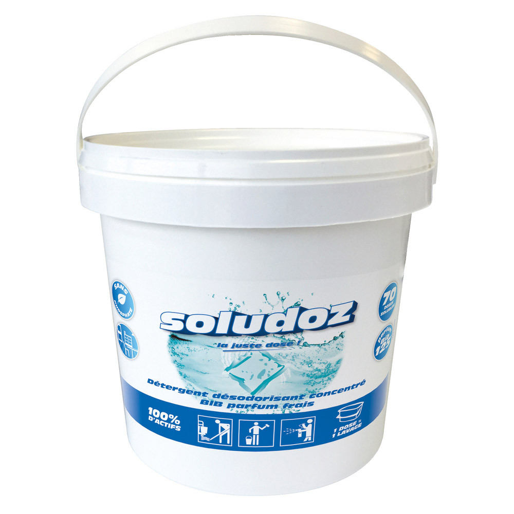 Nettoyant désosorisant pour sols Soludoz parfum frais, seau de 70 doses