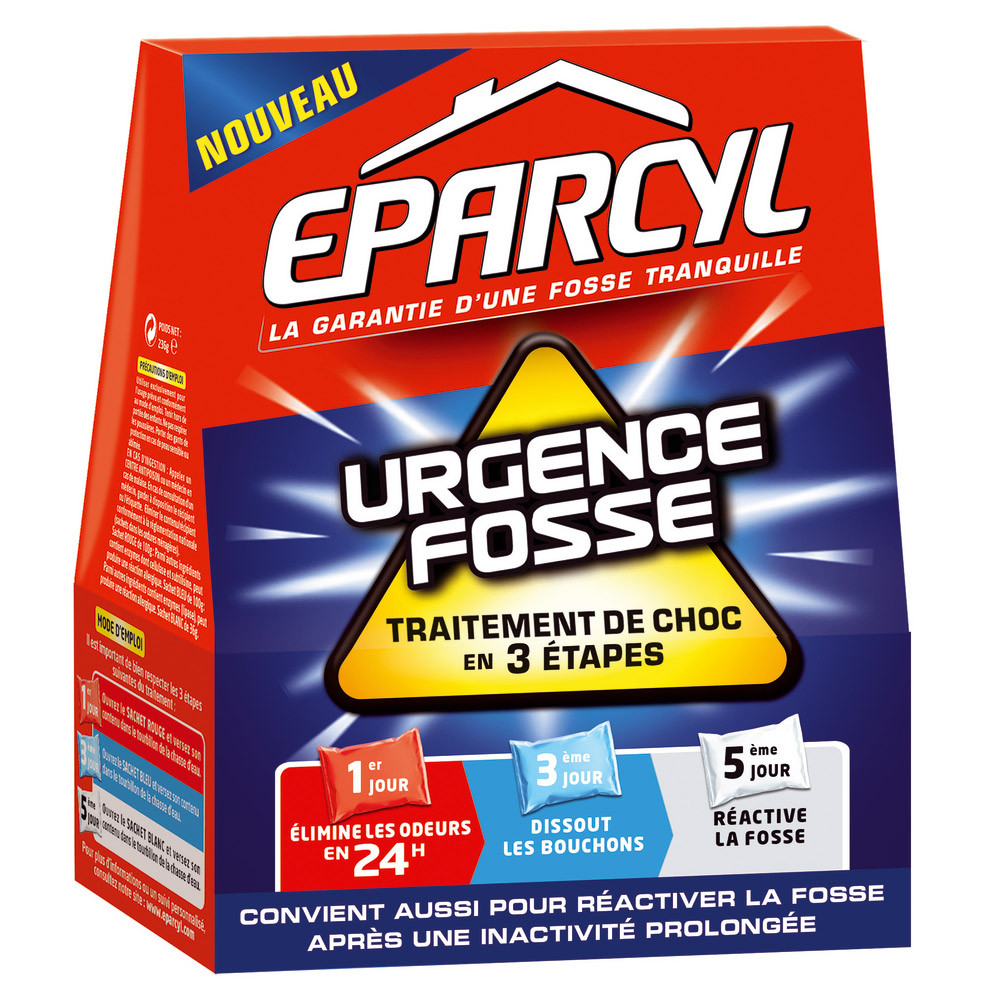 Déboucheur urgence fosse Eparcyl traitement de choc boîte de 3 sachets