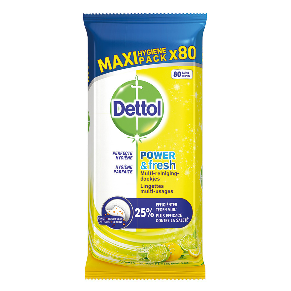 Lingettes nettoyantes multi-usages Dettol citron, étui de 80