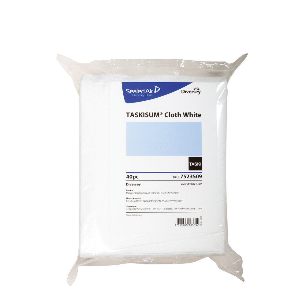 40 lavettes microfibres à usage unique Taskisum 41,6 x 33,8 cm blanc