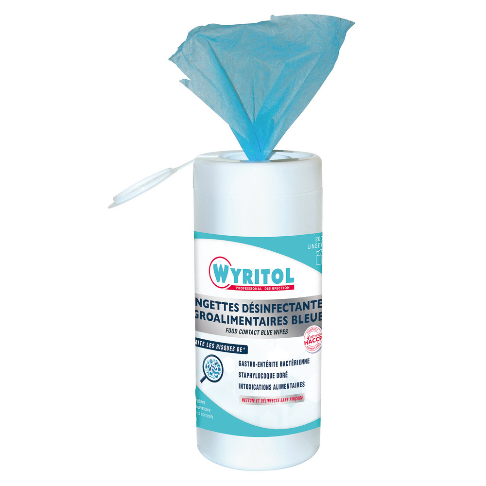Lingettes désinfectantes HACCP Wyritol agroalimentaires, étui de 200