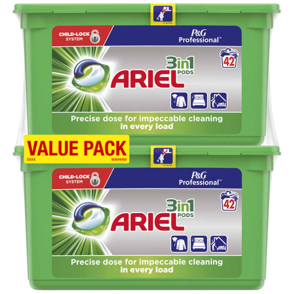 Dosettes lessive Ariel pods 3 en 1 fraîcheur classique, 2 boîtes de 42