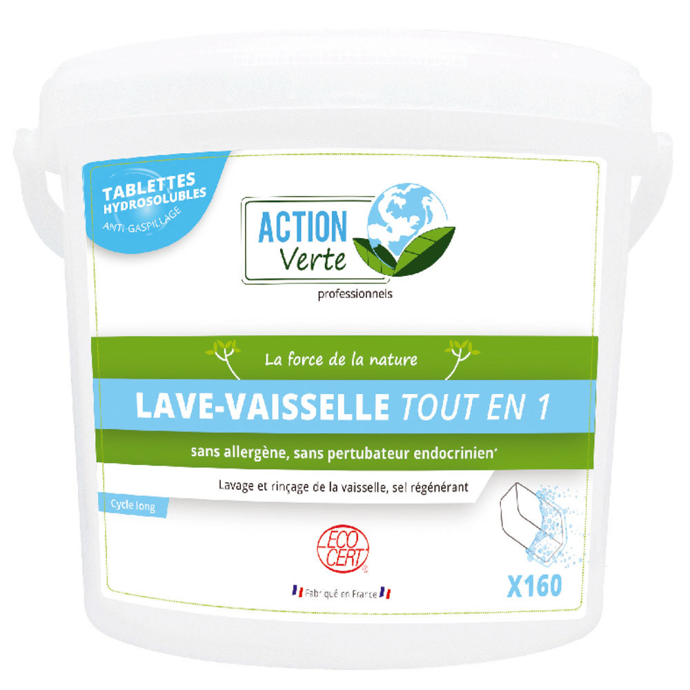 Tablettes lave-vaisselle cycle long Action Verte tout en 1 seau de 160
