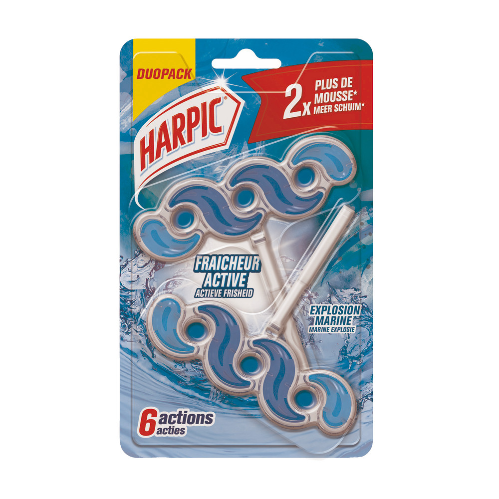 Blocs WC formule 6 actions Harpic Tetris explosion marine, lot de 2