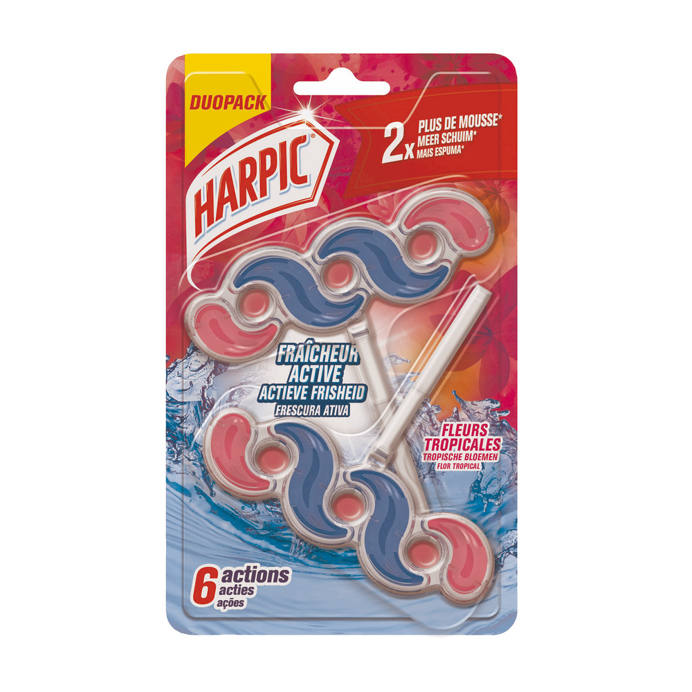 Blocs WC formule 6 actions Harpic Tetris fleurs tropicales, lot de 2
