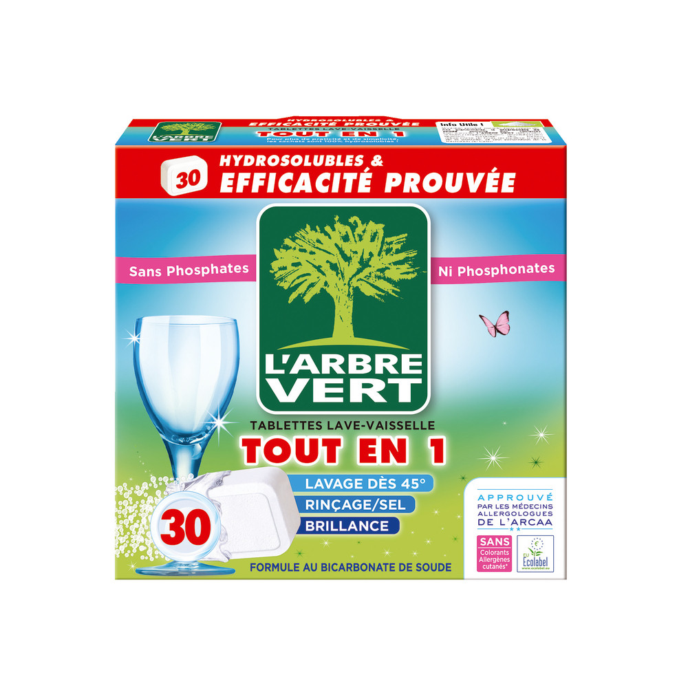 Tablettes lave-vaisselle cycle long L'Arbre Vert, boîte de 30