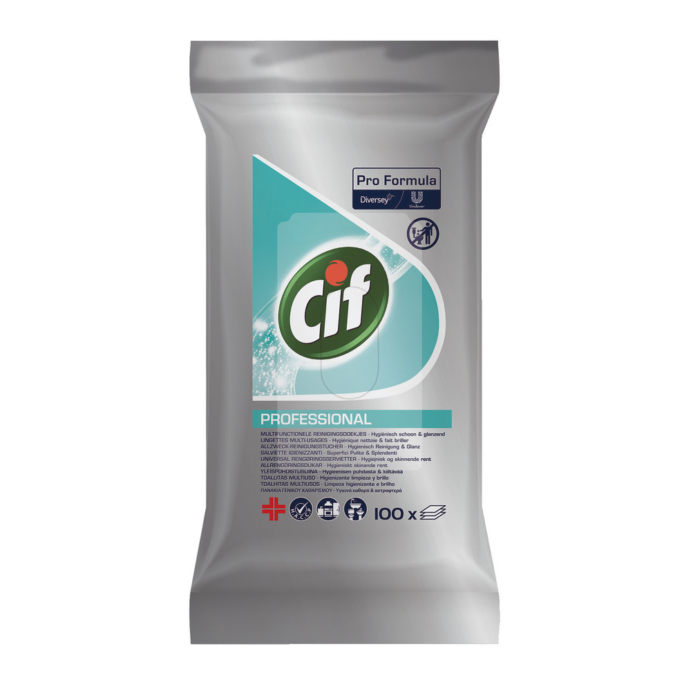 Lingettes nettoyantes multi-usages HACCP Cif Pro Formula, étui de 100