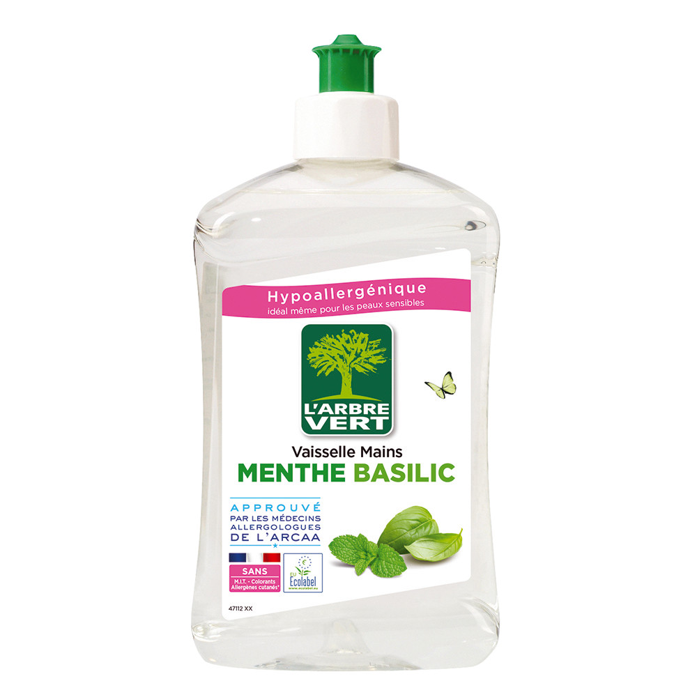 Liquide vaisselle écologique 2 en 1 L'Arbre Vert menthe basilic 500 ml