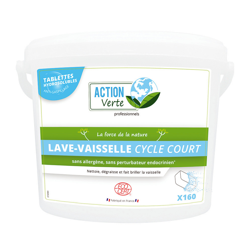 Tablettes lave-vaisselle cycle court HACCP Action Verte, seau de 160