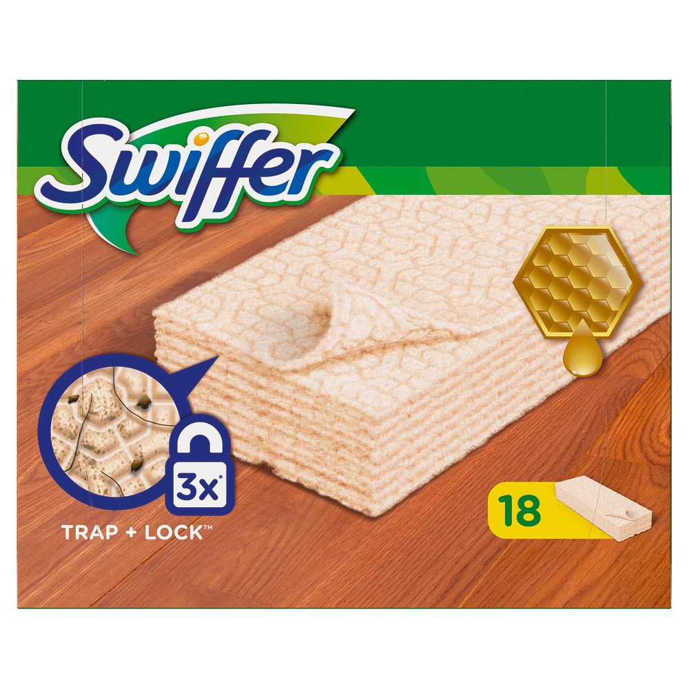 Lingettes bois et parquet pour balai Swiffer, boîte de 18
