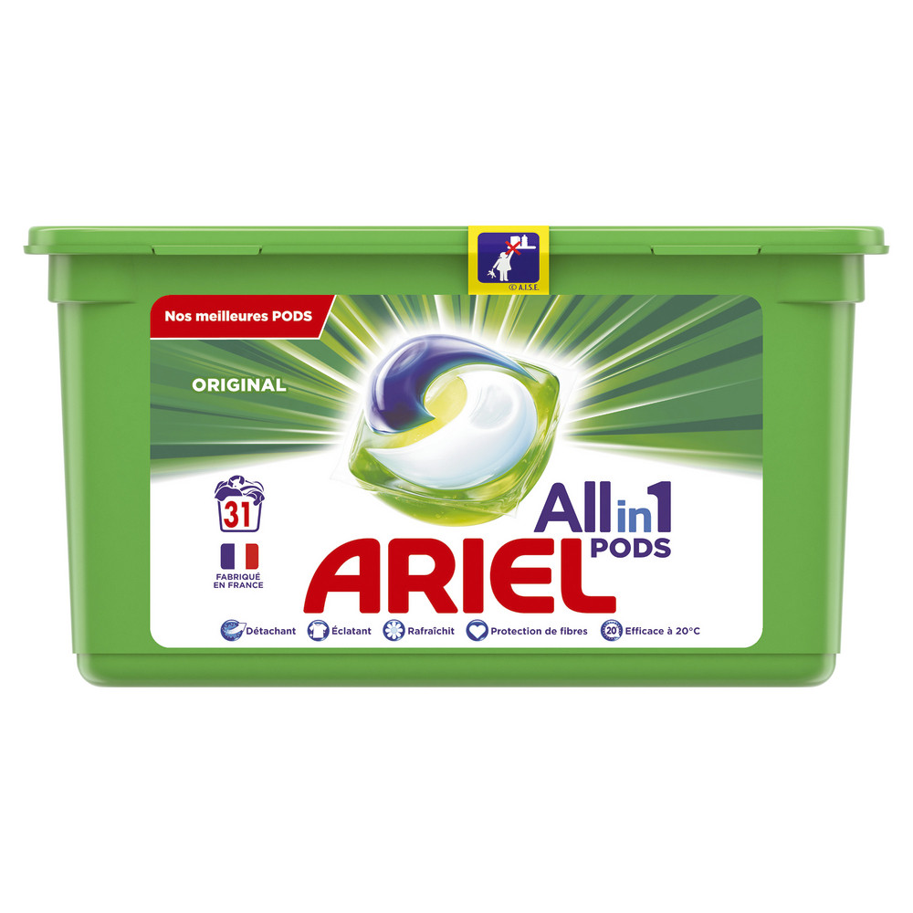 Dosettes lessive Ariel pods 3 en 1 original, boîte de 31