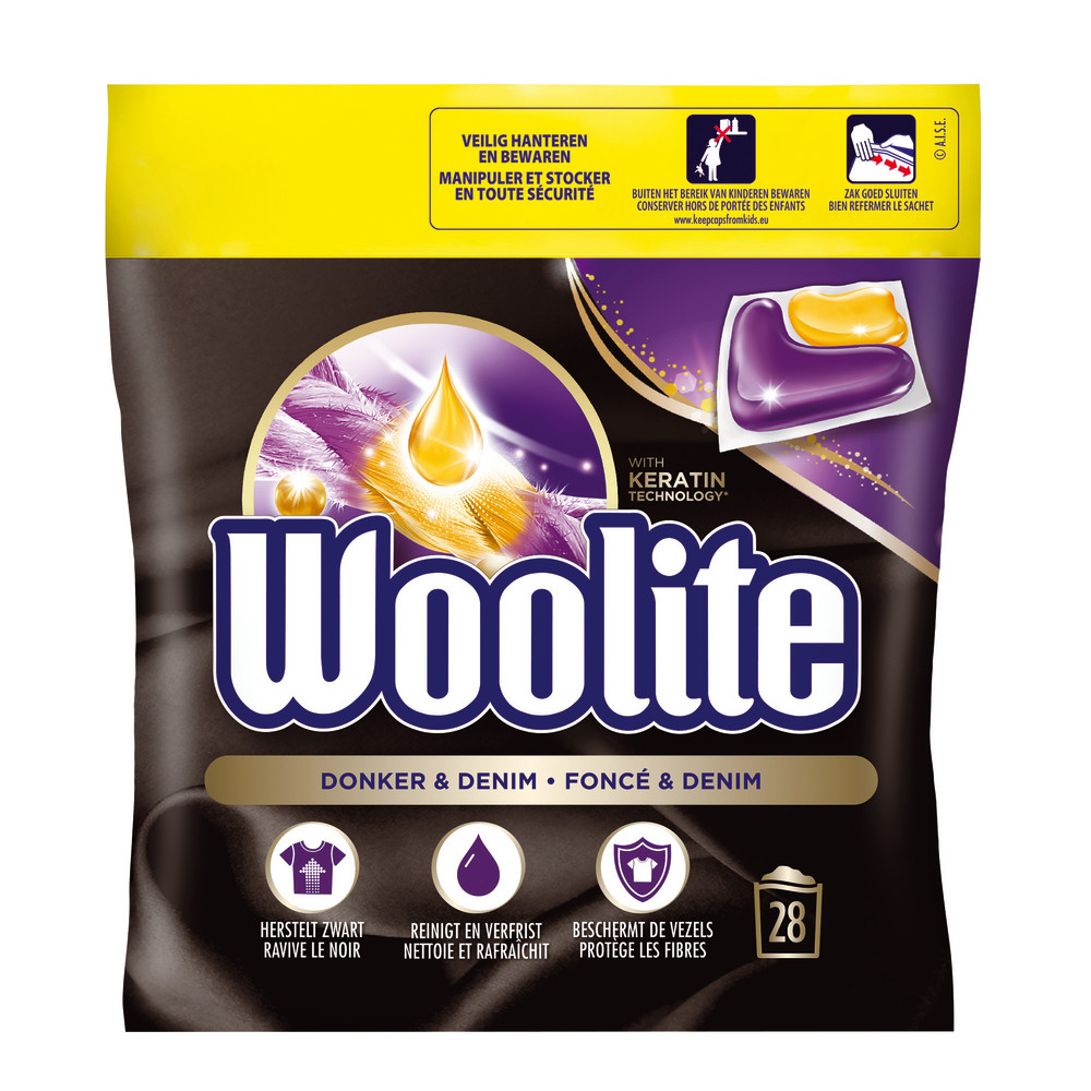 Dosettes lessive Woolite noir et foncé, sachet de 28