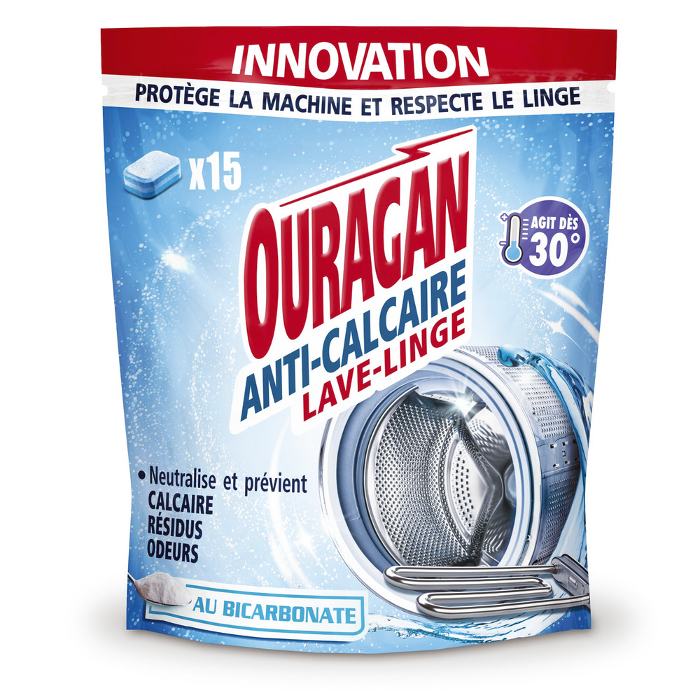 Tablettes anticalcaire lave-linge Ouragan, sachet de 15
