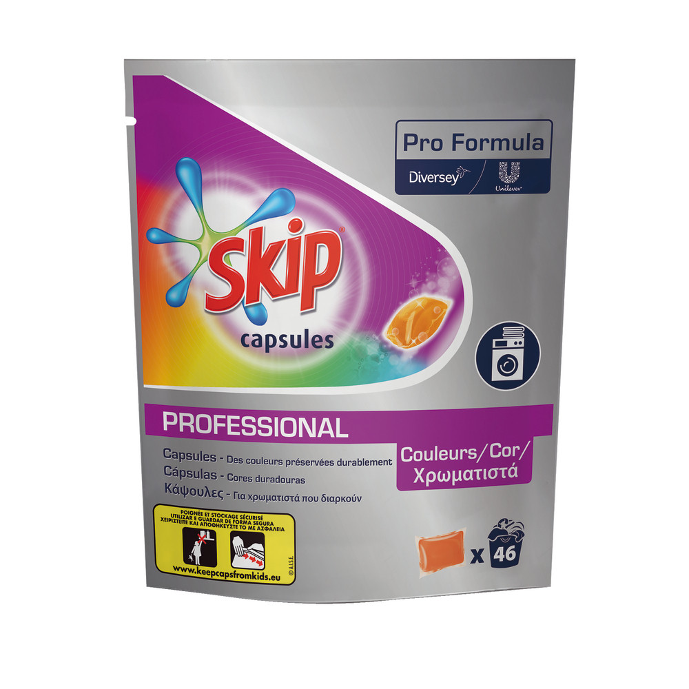 Dosettes lessive Skip Professional pour textiles colorés, sachet de 46