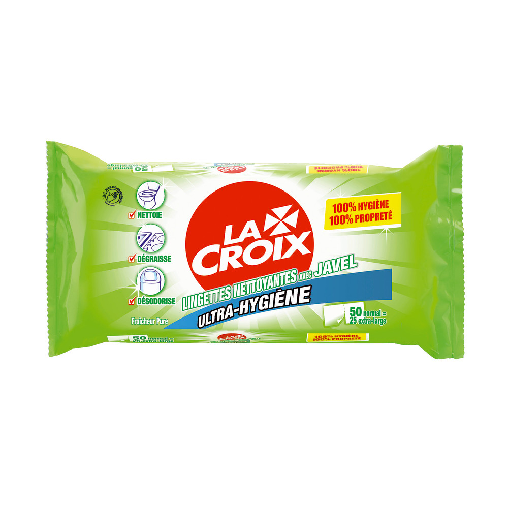 Lingettes nettoyantes avec javel La Croix ultra-hygiène, étui de 50