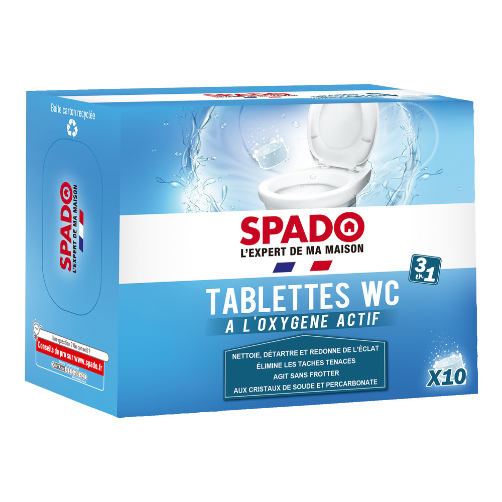 Tablettes WC nettoyantes détartrantes Spado 3 en 1, boîte de 10