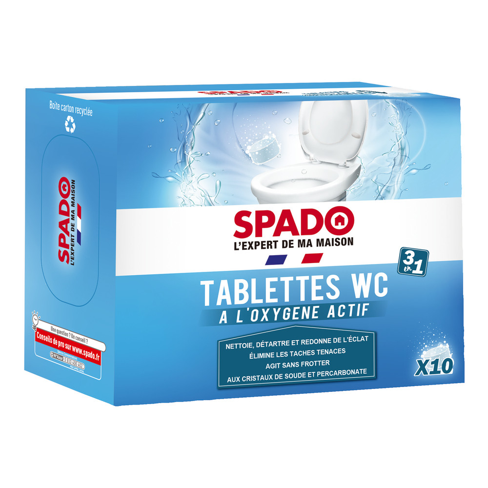 Tablettes WC nettoyantes détartrantes Spado 3 en 1, boîte de 10