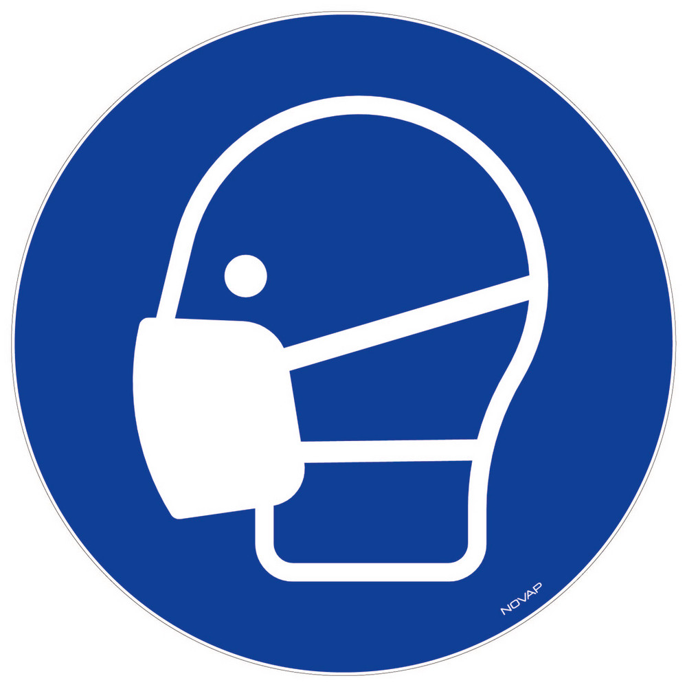 Panneau de signalisation souple adhésif port du masque obligatoire, diamètre 18 cm