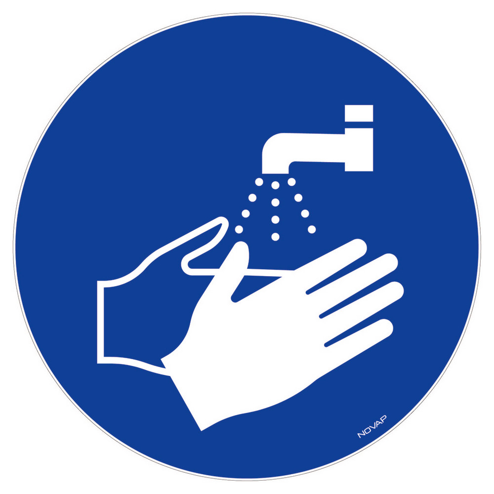 Panneau de signalisation souple adhésif laver les mains obligatoire, diamètre 18 cm
