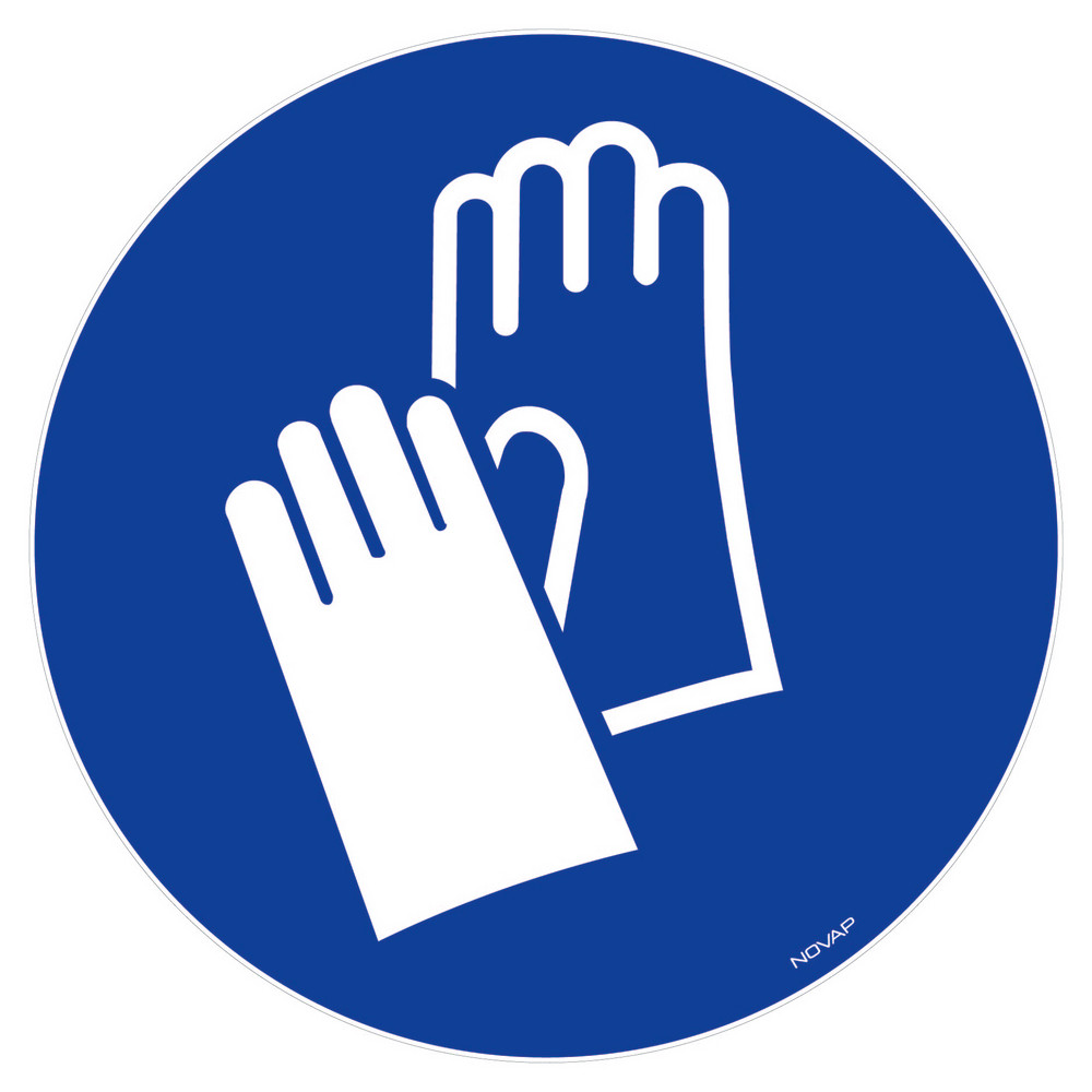 Panneau de signalisation souple adhésif port de gants obligatoire, diamètre 18 cm