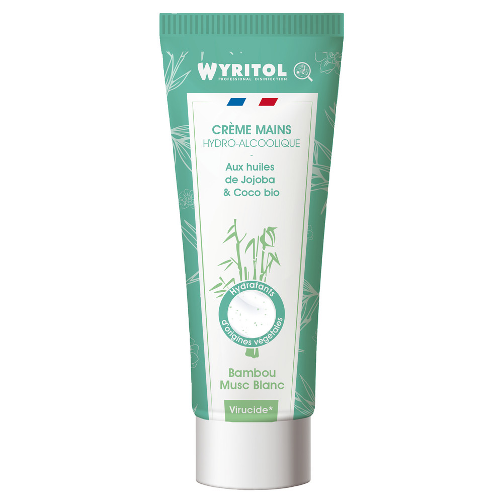 Crème hydroalcoolique Wyritol, parfum bambou musc, tube de 75 ml