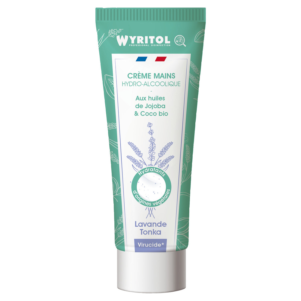 Crème hydroalcoolique Wyritol, parfum lavande tonka, tube de 75 ml