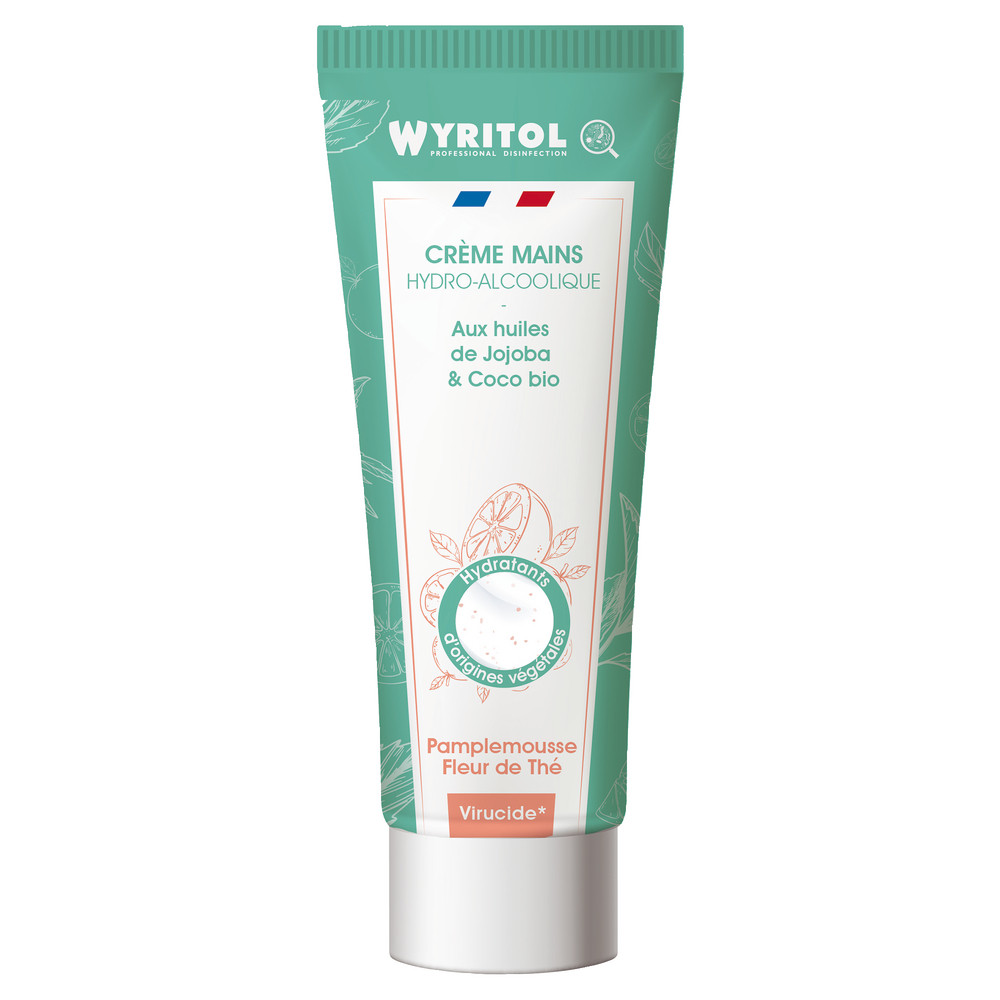 Crème hydroalcoolique Wyritol, parfum pamplemousse fleur de thé, tube de 75 ml