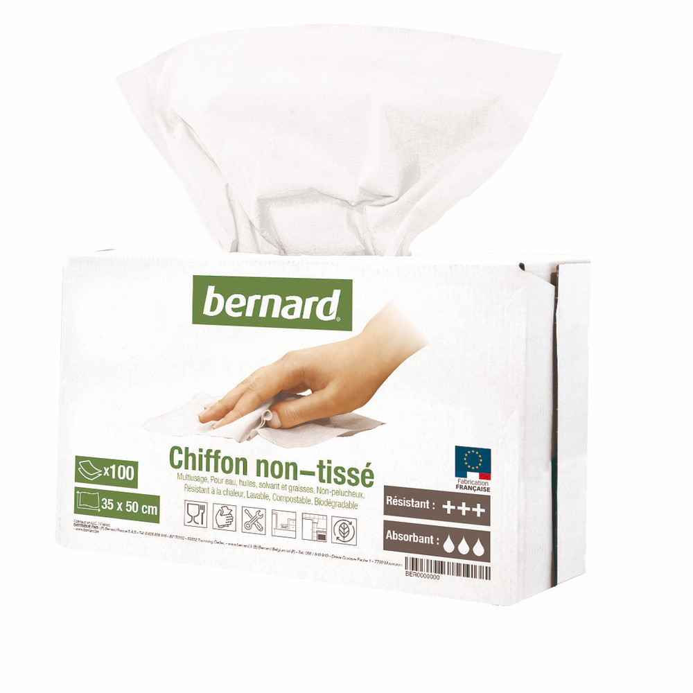 Chiffons non-tissé Bernard coloris blanc, la boîte de 100 formats
